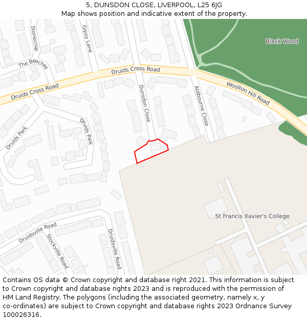 5, DUNSDON CLOSE, LIVERPOOL, L25 6JG: Location map and indicative extent of plot