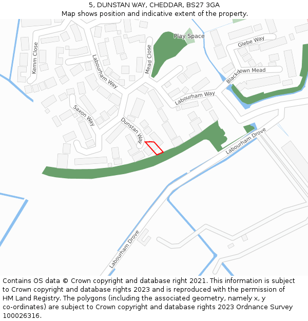 5, DUNSTAN WAY, CHEDDAR, BS27 3GA: Location map and indicative extent of plot