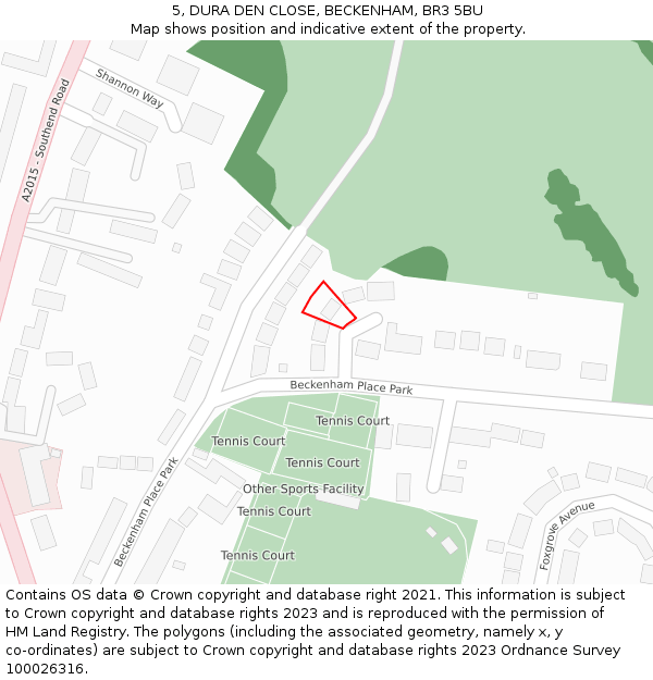 5, DURA DEN CLOSE, BECKENHAM, BR3 5BU: Location map and indicative extent of plot