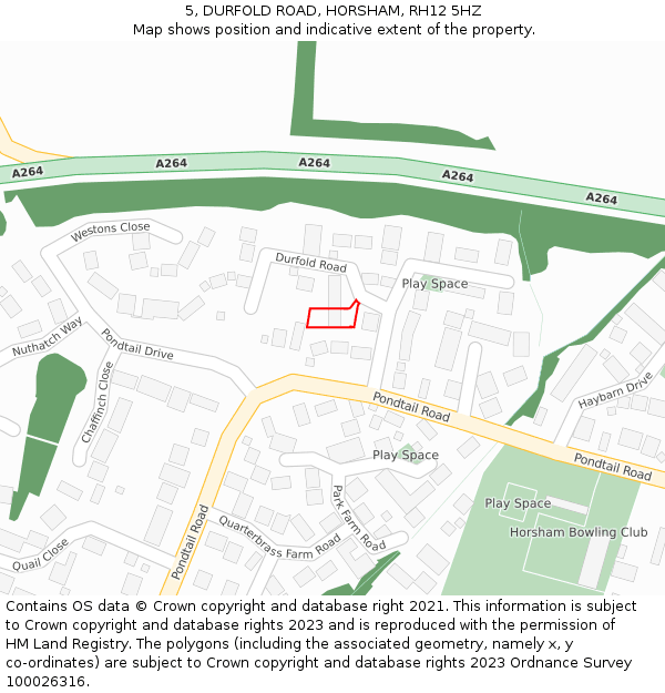 5, DURFOLD ROAD, HORSHAM, RH12 5HZ: Location map and indicative extent of plot