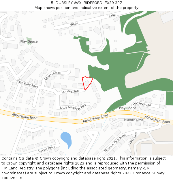 5, DURSLEY WAY, BIDEFORD, EX39 3PZ: Location map and indicative extent of plot