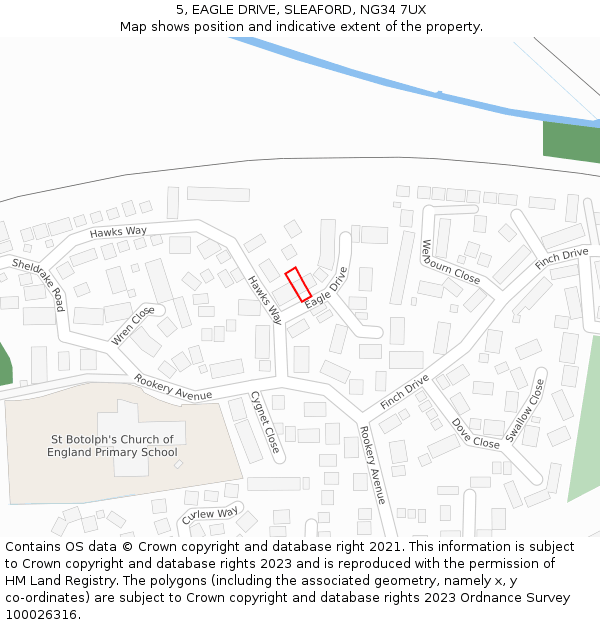 5, EAGLE DRIVE, SLEAFORD, NG34 7UX: Location map and indicative extent of plot