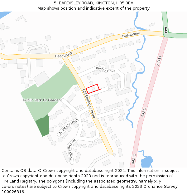 5, EARDISLEY ROAD, KINGTON, HR5 3EA: Location map and indicative extent of plot