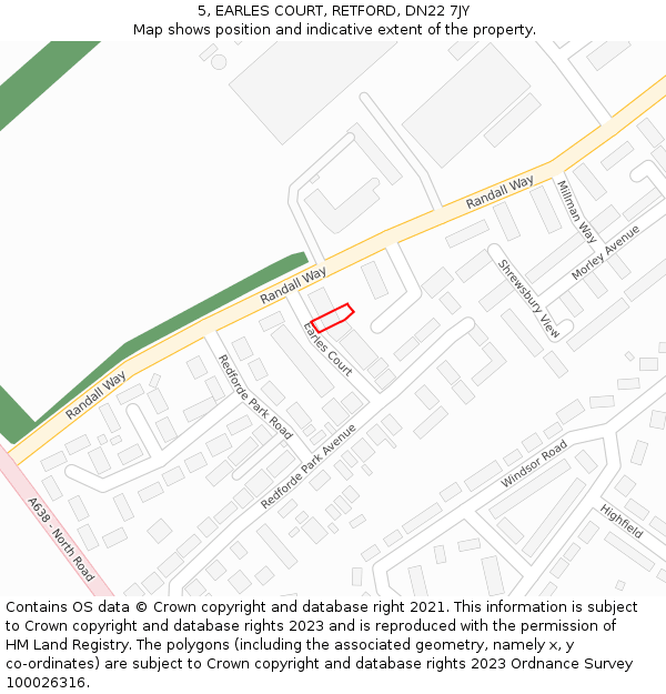 5, EARLES COURT, RETFORD, DN22 7JY: Location map and indicative extent of plot