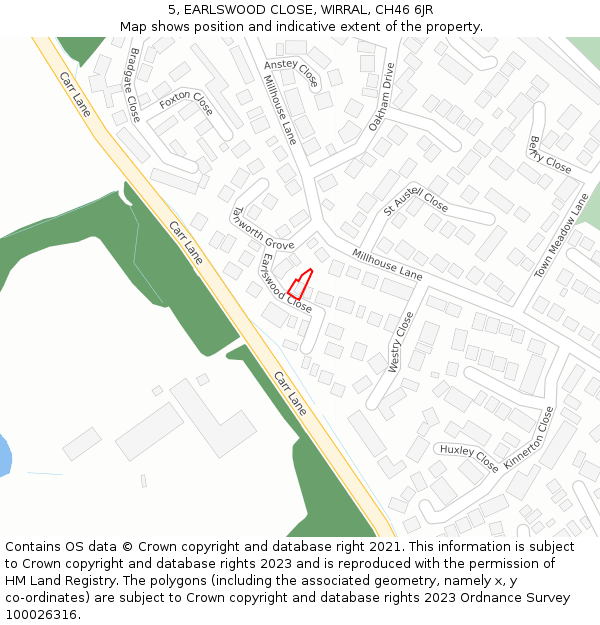 5, EARLSWOOD CLOSE, WIRRAL, CH46 6JR: Location map and indicative extent of plot