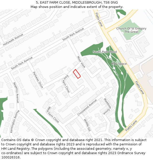 5, EAST FARM CLOSE, MIDDLESBROUGH, TS6 0NG: Location map and indicative extent of plot