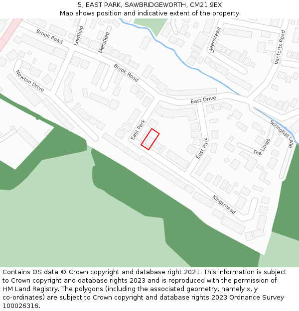 5, EAST PARK, SAWBRIDGEWORTH, CM21 9EX: Location map and indicative extent of plot