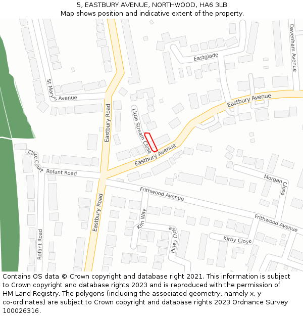 5, EASTBURY AVENUE, NORTHWOOD, HA6 3LB: Location map and indicative extent of plot