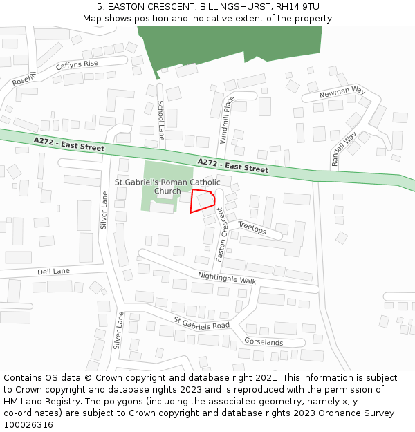 5, EASTON CRESCENT, BILLINGSHURST, RH14 9TU: Location map and indicative extent of plot