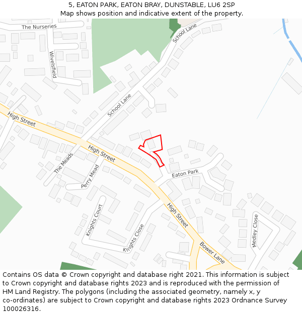 5, EATON PARK, EATON BRAY, DUNSTABLE, LU6 2SP: Location map and indicative extent of plot