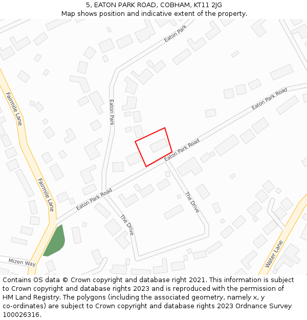 5, EATON PARK ROAD, COBHAM, KT11 2JG: Location map and indicative extent of plot