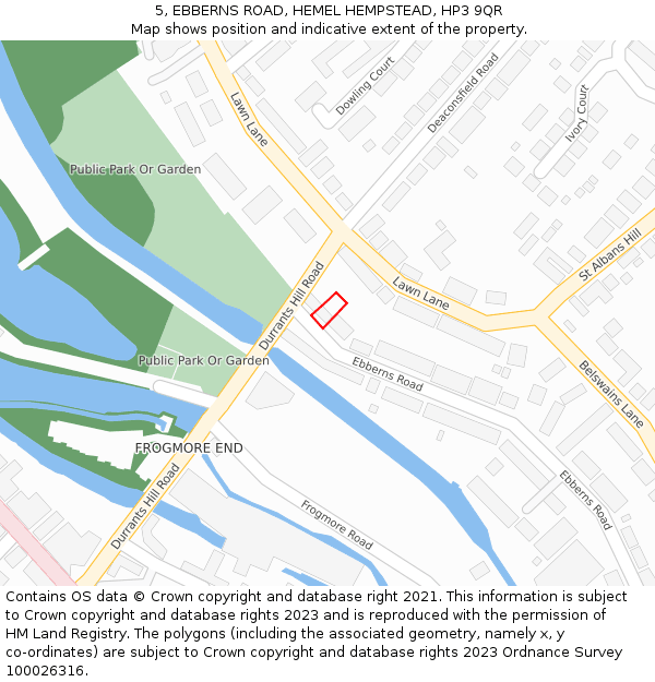 5, EBBERNS ROAD, HEMEL HEMPSTEAD, HP3 9QR: Location map and indicative extent of plot