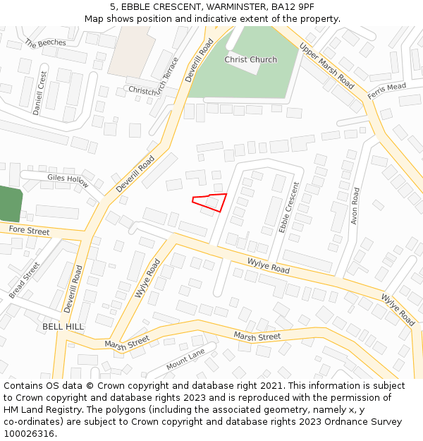 5, EBBLE CRESCENT, WARMINSTER, BA12 9PF: Location map and indicative extent of plot