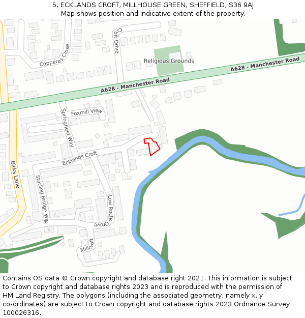 5, ECKLANDS CROFT, MILLHOUSE GREEN, SHEFFIELD, S36 9AJ: Location map and indicative extent of plot