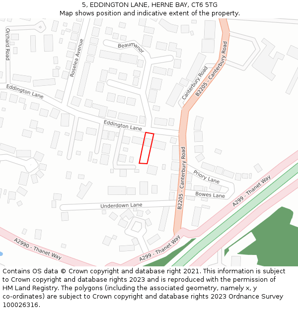 5, EDDINGTON LANE, HERNE BAY, CT6 5TG: Location map and indicative extent of plot