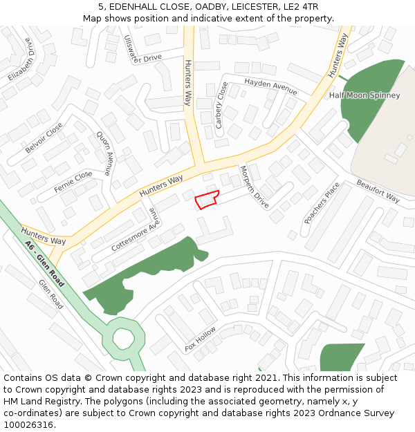 5, EDENHALL CLOSE, OADBY, LEICESTER, LE2 4TR: Location map and indicative extent of plot