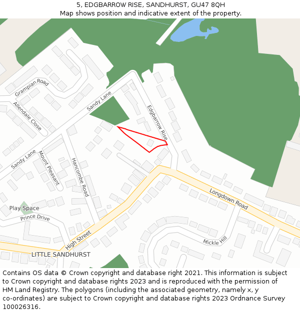 5, EDGBARROW RISE, SANDHURST, GU47 8QH: Location map and indicative extent of plot