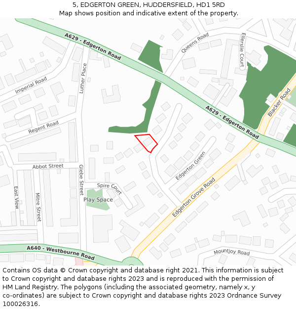 5, EDGERTON GREEN, HUDDERSFIELD, HD1 5RD: Location map and indicative extent of plot