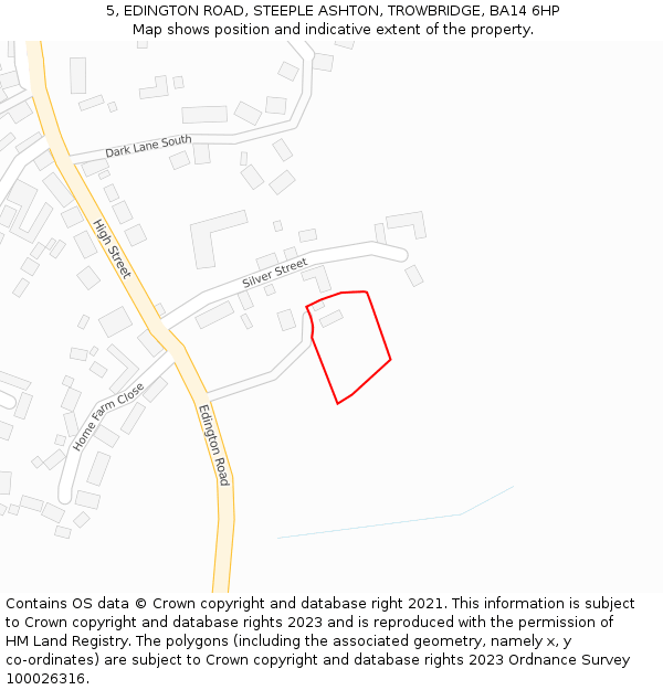 5, EDINGTON ROAD, STEEPLE ASHTON, TROWBRIDGE, BA14 6HP: Location map and indicative extent of plot