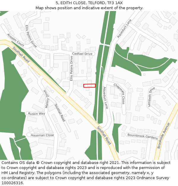 5, EDITH CLOSE, TELFORD, TF3 1AX: Location map and indicative extent of plot