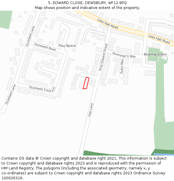 5, EDWARD CLOSE, DEWSBURY, WF12 9PQ: Location map and indicative extent of plot