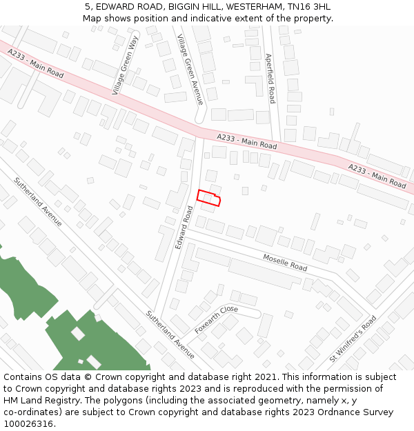 5, EDWARD ROAD, BIGGIN HILL, WESTERHAM, TN16 3HL: Location map and indicative extent of plot