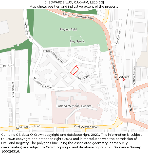 5, EDWARDS WAY, OAKHAM, LE15 6GJ: Location map and indicative extent of plot