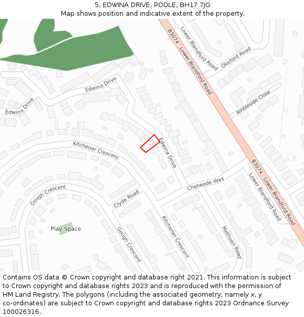 5, EDWINA DRIVE, POOLE, BH17 7JG: Location map and indicative extent of plot