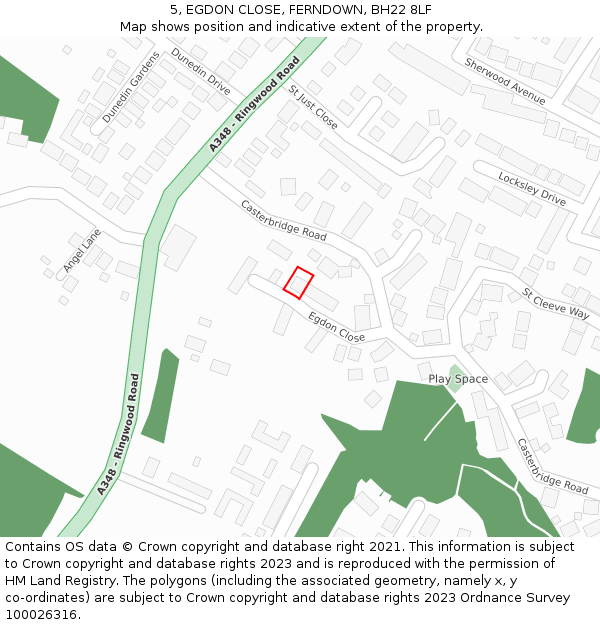 5, EGDON CLOSE, FERNDOWN, BH22 8LF: Location map and indicative extent of plot