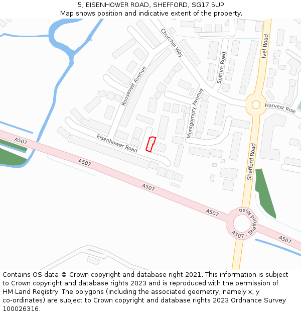 5, EISENHOWER ROAD, SHEFFORD, SG17 5UP: Location map and indicative extent of plot