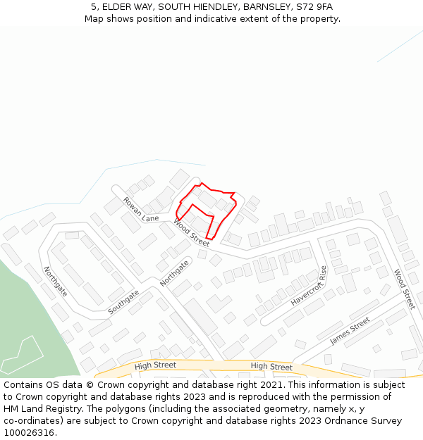 5, ELDER WAY, SOUTH HIENDLEY, BARNSLEY, S72 9FA: Location map and indicative extent of plot