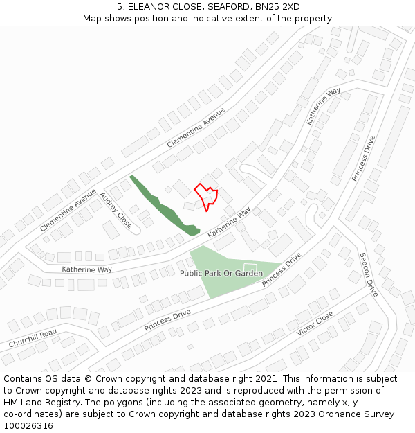 5, ELEANOR CLOSE, SEAFORD, BN25 2XD: Location map and indicative extent of plot