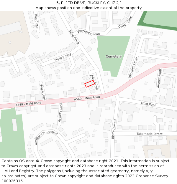 5, ELFED DRIVE, BUCKLEY, CH7 2JF: Location map and indicative extent of plot