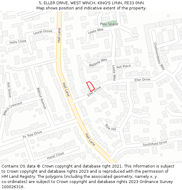 5, ELLER DRIVE, WEST WINCH, KING'S LYNN, PE33 0NN: Location map and indicative extent of plot