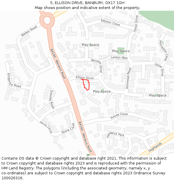 5, ELLISON DRIVE, BANBURY, OX17 1GH: Location map and indicative extent of plot