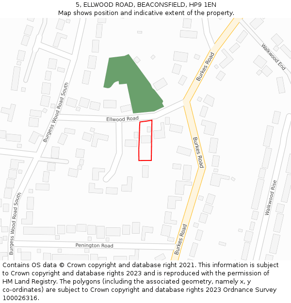 5, ELLWOOD ROAD, BEACONSFIELD, HP9 1EN: Location map and indicative extent of plot