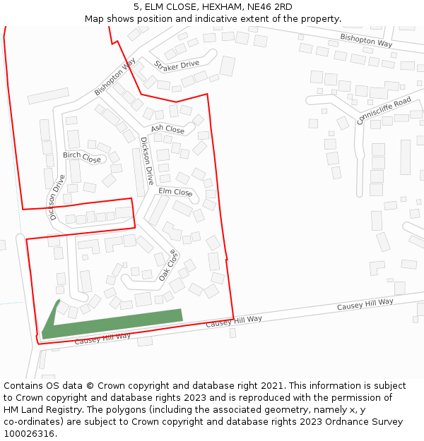 5, ELM CLOSE, HEXHAM, NE46 2RD: Location map and indicative extent of plot