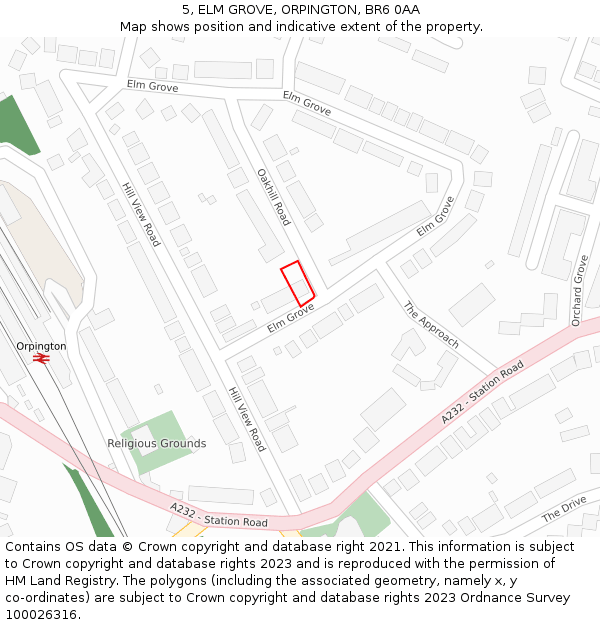 5, ELM GROVE, ORPINGTON, BR6 0AA: Location map and indicative extent of plot