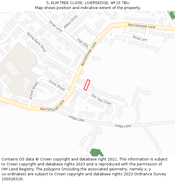 5, ELM TREE CLOSE, LIVERSEDGE, WF15 7BU: Location map and indicative extent of plot