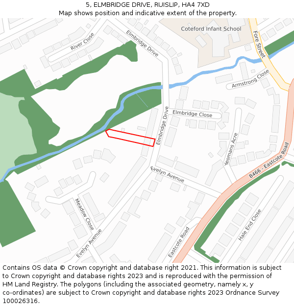 5, ELMBRIDGE DRIVE, RUISLIP, HA4 7XD: Location map and indicative extent of plot