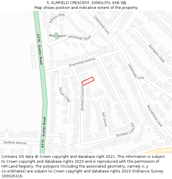 5, ELMFIELD CRESCENT, EXMOUTH, EX8 3BJ: Location map and indicative extent of plot