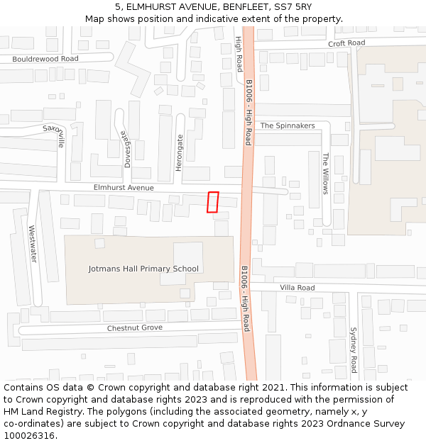 5, ELMHURST AVENUE, BENFLEET, SS7 5RY: Location map and indicative extent of plot