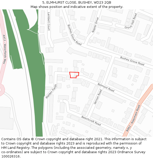 5, ELMHURST CLOSE, BUSHEY, WD23 2QB: Location map and indicative extent of plot