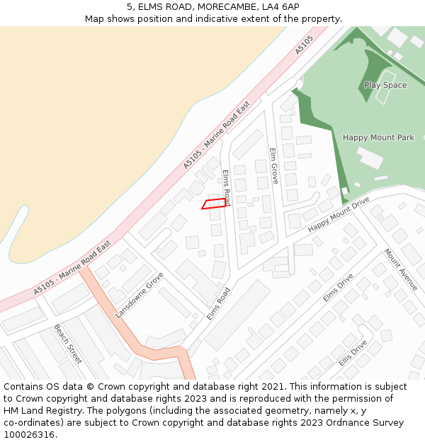 5, ELMS ROAD, MORECAMBE, LA4 6AP: Location map and indicative extent of plot