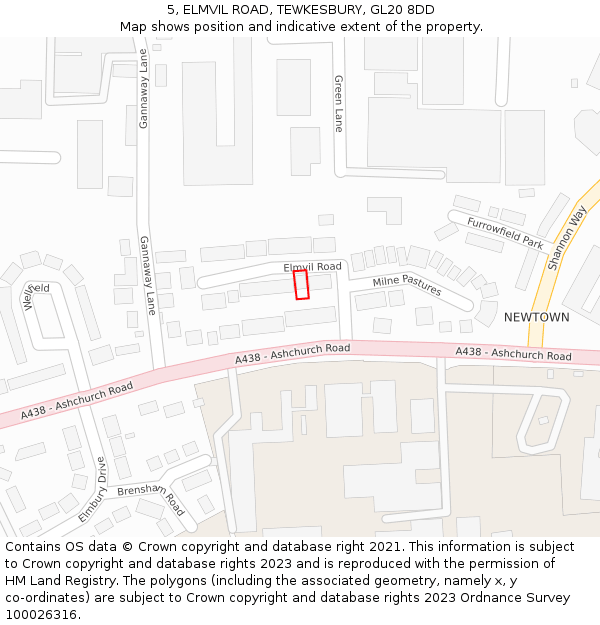 5, ELMVIL ROAD, TEWKESBURY, GL20 8DD: Location map and indicative extent of plot