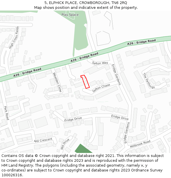 5, ELPHICK PLACE, CROWBOROUGH, TN6 2RQ: Location map and indicative extent of plot