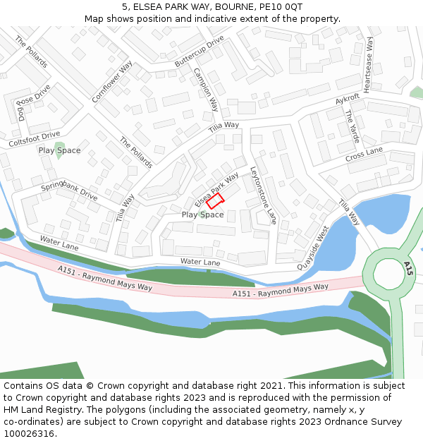 5, ELSEA PARK WAY, BOURNE, PE10 0QT: Location map and indicative extent of plot