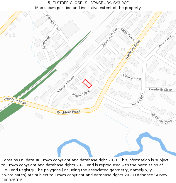 5, ELSTREE CLOSE, SHREWSBURY, SY3 9QF: Location map and indicative extent of plot