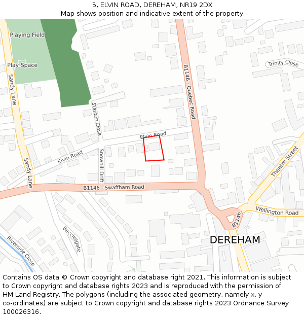 5, ELVIN ROAD, DEREHAM, NR19 2DX: Location map and indicative extent of plot