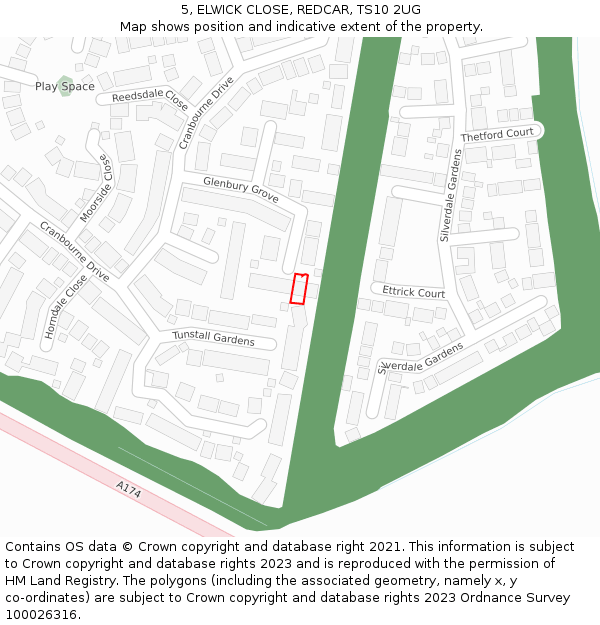 5, ELWICK CLOSE, REDCAR, TS10 2UG: Location map and indicative extent of plot